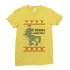 ugly dinosaur merry christmas Ladies Fitted T-Shirt