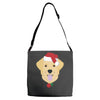 golden retriever dog with red santa's hat Adjustable Strap Totes