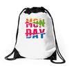 monday crossed out Drawstring Bags