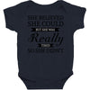 she believed she could but she was really tired so she didn't Baby Bodysuit