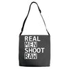 real men shoot raw funny photography Adjustable Strap Totes