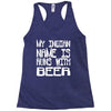 my indian name is runs with beer Racerback Tank