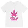 Support Breast Cancer Awareness With A Pink Cannabis Leaf V-Neck Tee