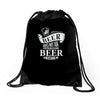 beer does not ask questions Drawstring Bags