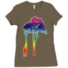 giraffe reaching up with its long neck to eat leaves off branches from Ladies Fitted T-Shirt