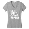 eat sleep game repeat Women's V-Neck T-Shirt