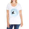Biker Dinosaur - Dinosaur Riding A Bike To The Moon Ladies Curvy T-Shirt