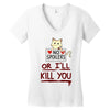 no spoilers... or i'll kill you Women's V-Neck T-Shirt