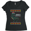 ugly dinosaur merry christmas Women's Triblend Scoop T-shirt