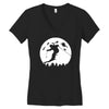 skiier moon moonlight silhouett Women's V-Neck T-Shirt