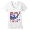 my cat and i stay in tonight Women's V-Neck T-Shirt