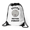 pluto never forget Drawstring Bags