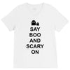 say boo and scary on 2 V-Neck Tee