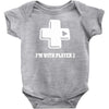 i'm with player two Baby Onesie