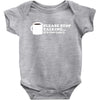 please stop talking it's too early coffee Baby Onesie