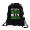 work hard blaze hard Drawstring Bags