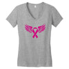 breast cancer ribbon with wing Women's V-Neck T-Shirt