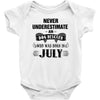 never underestimate an old man who was born in july Baby Onesie