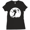 skiier moon moonlight silhouett Ladies Fitted T-Shirt