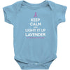 Keep Calm And Light It Up Lavender (For General Cancer Awareness) Baby Onesie