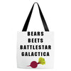 bears beets battlestar galactica Tote Bags