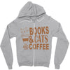 books and cats and coffee Zipper Hoodie