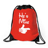 he's mine she's mine Drawstring Bags