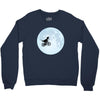 Biker Dinosaur - Dinosaur Riding A Bike To The Moon Crewneck Sweatshirt