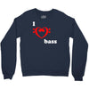 i love heart bass guitar music Crewneck Sweatshirt