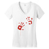bloody hand print funny zombie kill undead blood horror killer Women's V-Neck T-Shirt