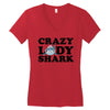 crazy lady shark Women's V-Neck T-Shirt