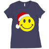 smiley face wears santa hat merry christmas Ladies Fitted T-Shirt