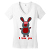 i love you bunny hare rabbit cupid couple kiss fun Women's V-Neck T-Shirt