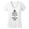 keep calm and rock on mens black t shirt rock music new Women's V-Neck T-Shirt