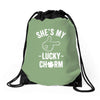 she's my lucky charm Drawstring Bags