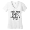 weekend forecast biking with a change of wine Women's V-Neck T-Shirt