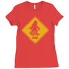 big foot xing big foot crossing sasquatch Ladies Fitted T-Shirt