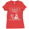 christmas funny dog &amp; snowman Ladies Fitted T-Shirt