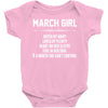 March Girl Hated By Many Baby Onesie