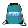 swim like a girl neon Drawstring Bags