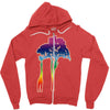 giraffe reaching up with its long neck to eat leaves off branches from Zipper Hoodie