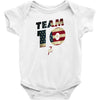 team 10 american flag Baby Onesie
