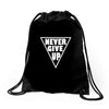 never give up Drawstring Bags