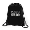 worlds okayest broker Drawstring Bags
