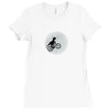 Dinosaur Riding A Bike To The Moon Ladies Fitted T-Shirt