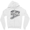 some game involving falling blocks in the style of m.c. escher Zipper Hoodie