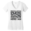 once in a while someone amazing comes along Women's V-Neck T-Shirt