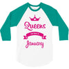 queens are born in january 3/4 Sleeve Shirt
