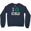 i recycle girls slogan text funny baseball jersey Crewneck Sweatshirt
