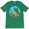 beach surfer silhouette birds sand waves palm T-Shirt